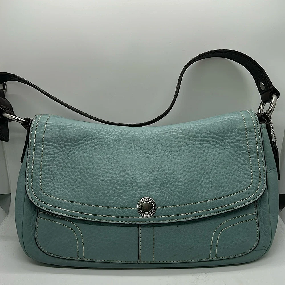 Coach Robin’s Egg Light Blue Pebbled Leather Hobo Bag Purse 🌸🌸 - Picture 1 of 13